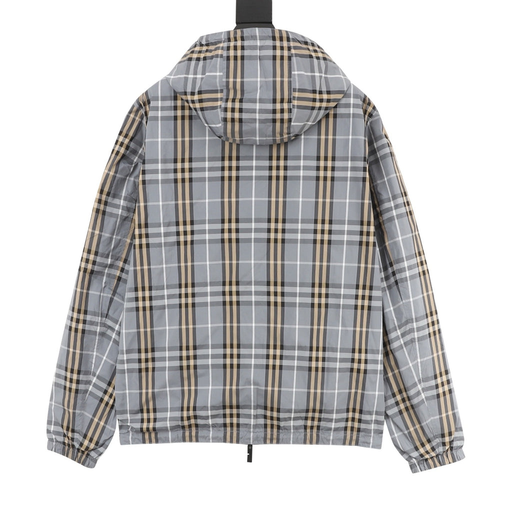 Burberry Grey-Green Check Reversible Hooded Jacket