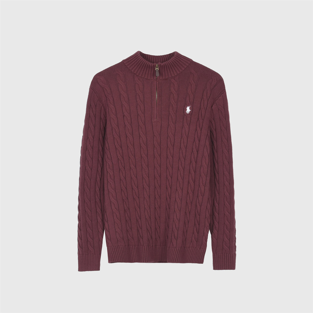 Polo Ralph Lauren Women's & Men's Burgundy Cable-Knit Half-Zip Sweater