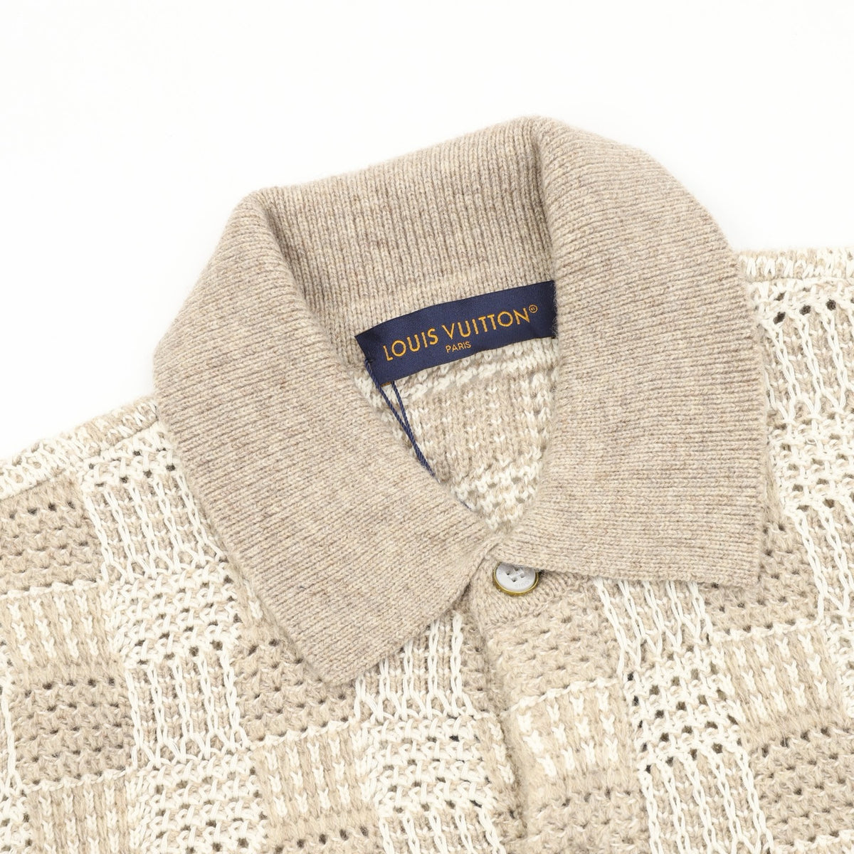 Louis Vuitton Women's Men's Beige Crochet Check Knit Polo Shirt