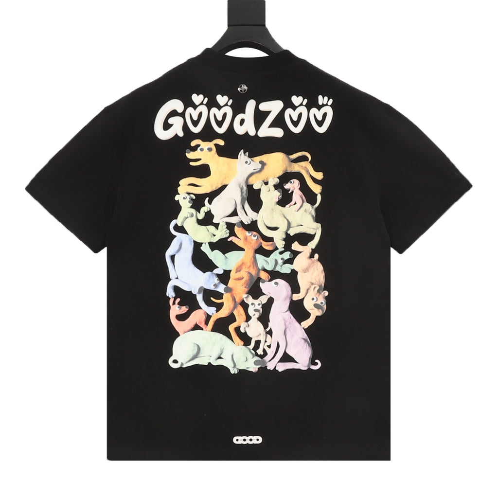 Good Brand Cartoon Animal Logo Print Short-Sleeve T-Shirt in Black