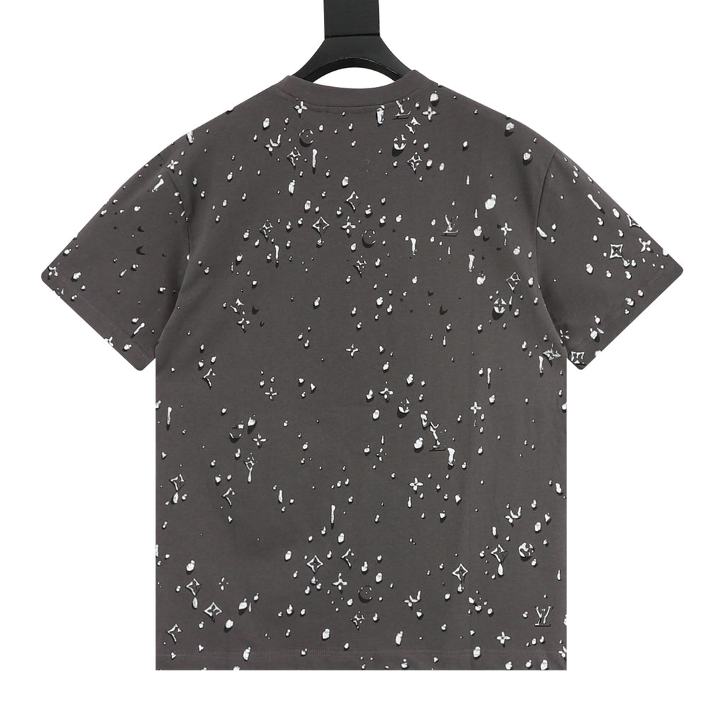 Louis Vuitton Water Drop Monogram Print Short-Sleeve T-Shirt in Grey