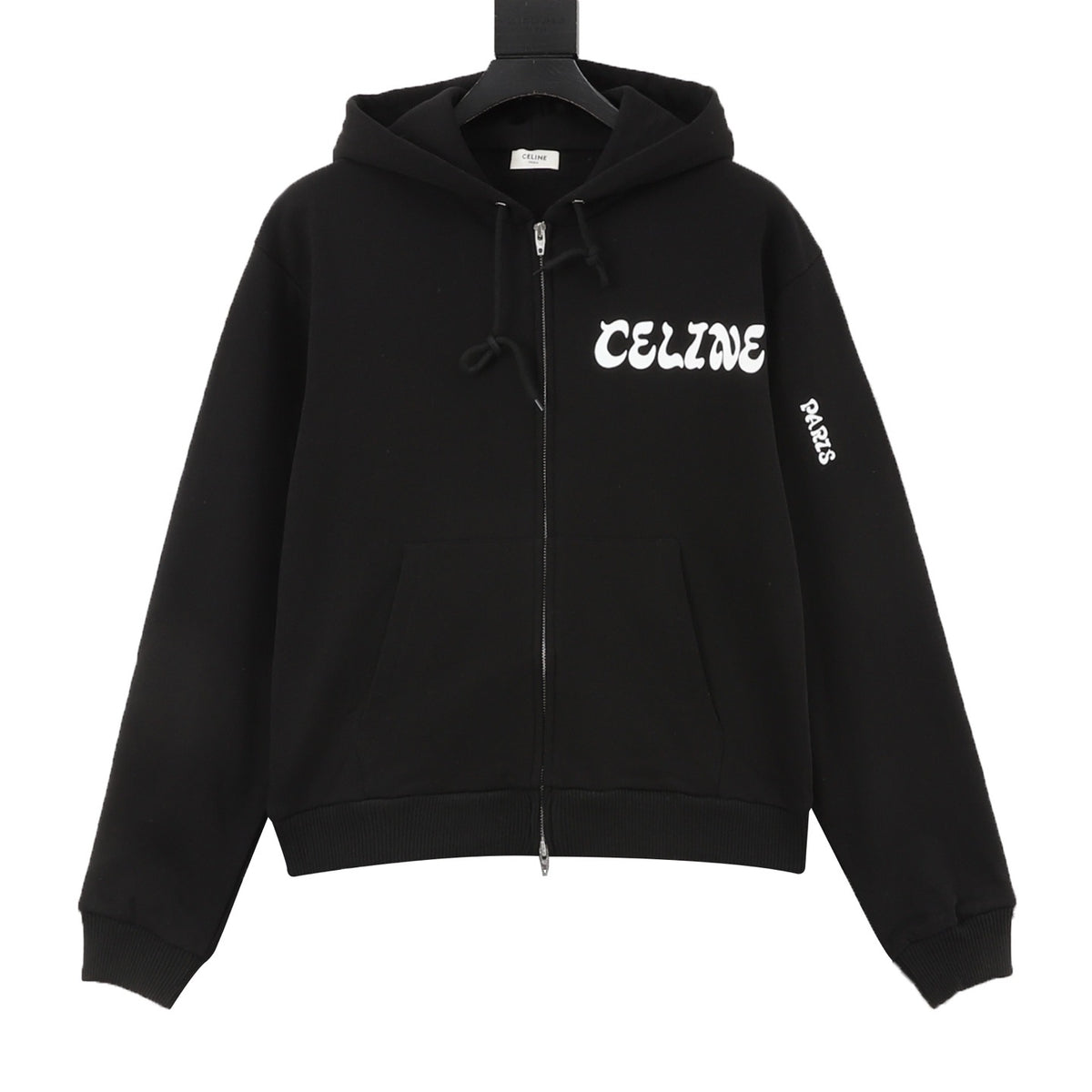 CELINE Women's & Men's Black Bubble Logo Zip-Up Hoodie