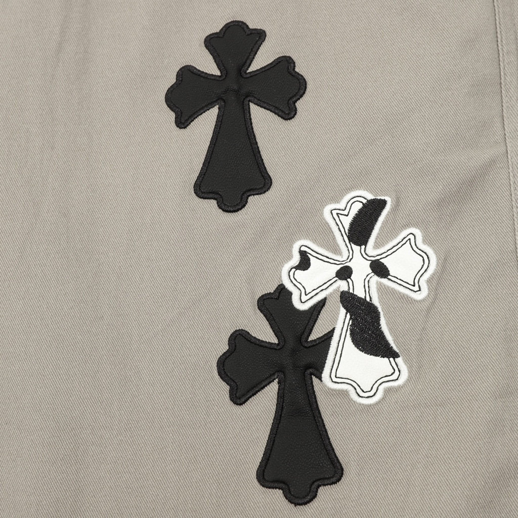 CH Trousers with Side Leather-Patch Cross Appliqué and Embroidery