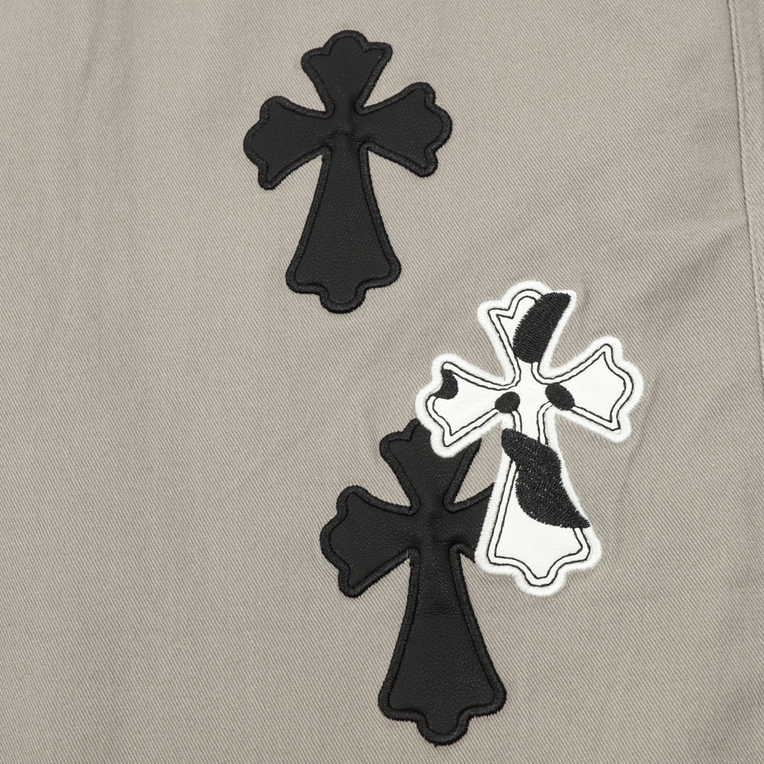 CH Trousers with Side Leather-Patch Cross Appliqué and Embroidery