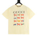 Gucci Men's Light Yellow Cartoon Cats Print Short-Sleeve T-Shirt