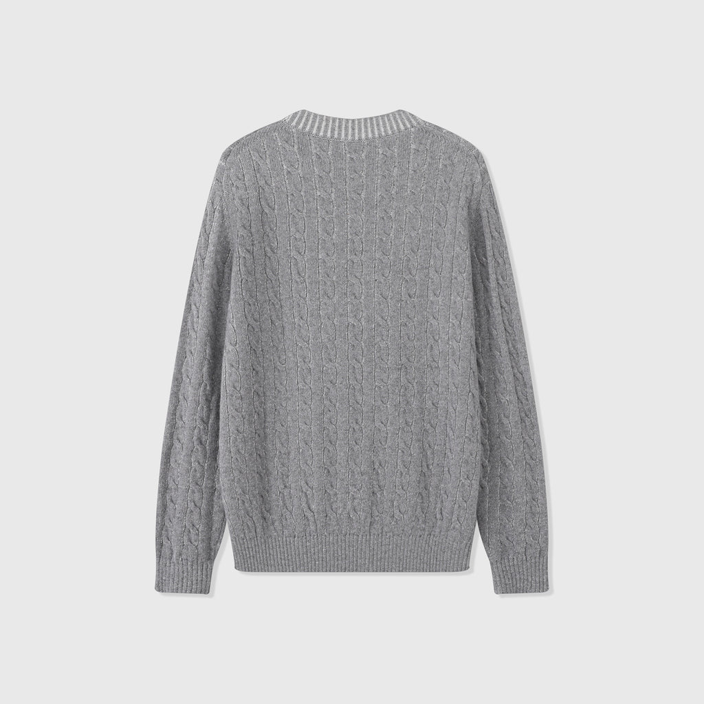 Loro Piana Women's Men's Grey Cable-Knit Crewneck Sweater