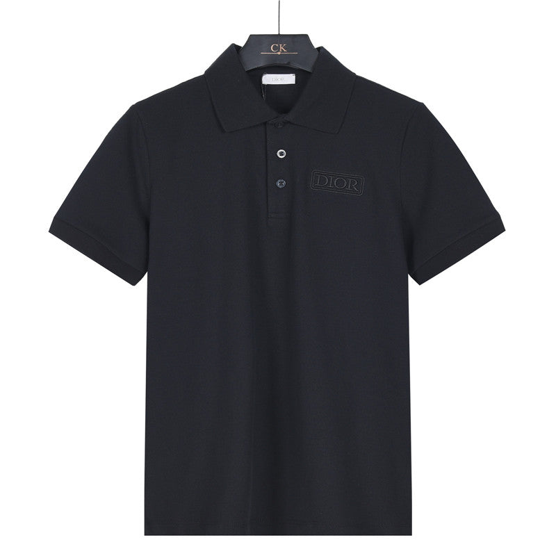 Dior Embossed Logo Short-Sleeve Polo Shirt in Black