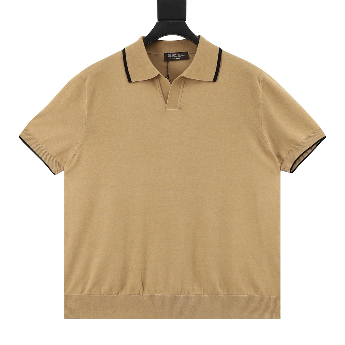Loro Piana Women's Men's Camel Trim-Collar Short-Sleeve Knit Polo Shirt