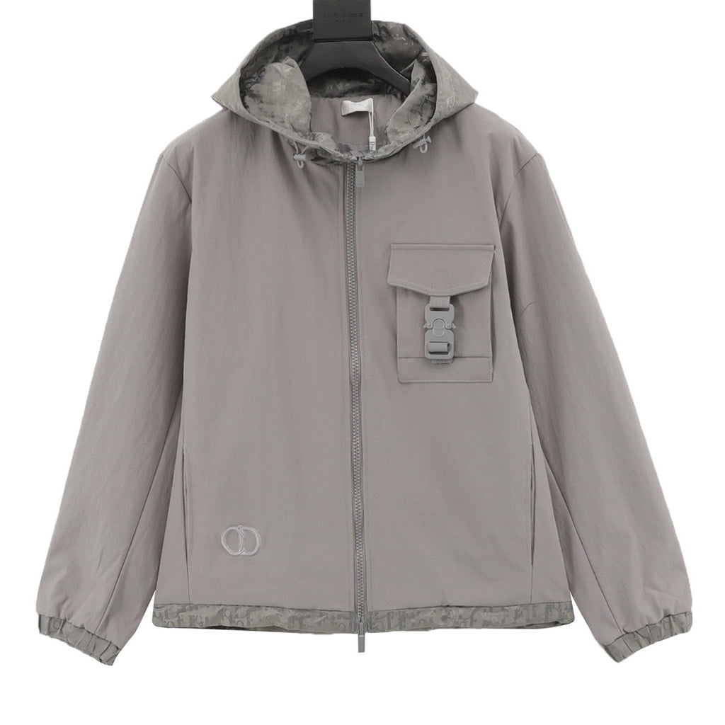 Dior Women's & Men's Grey Technical Fabric Hooded Windbreaker