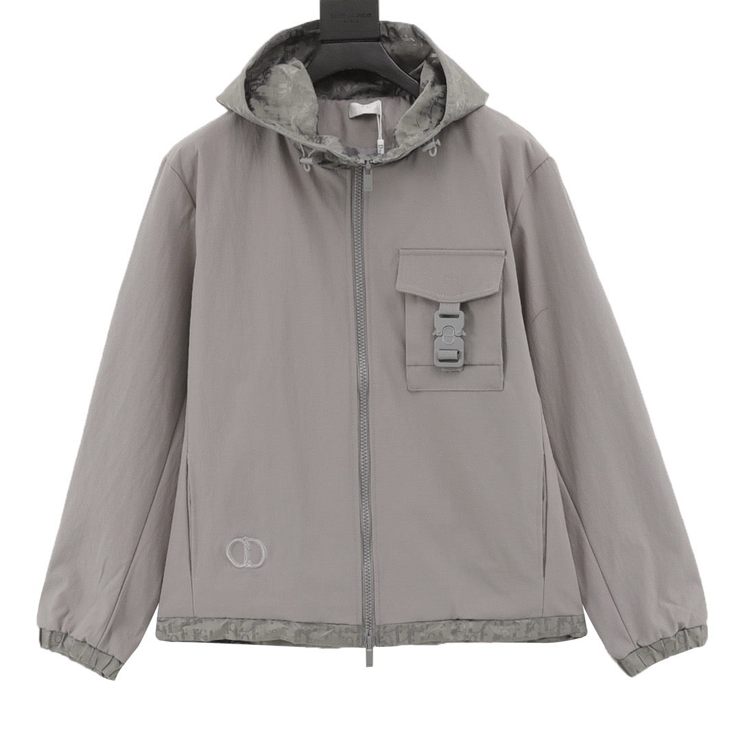 Dior Women's & Men's Grey Technical Fabric Hooded Windbreaker