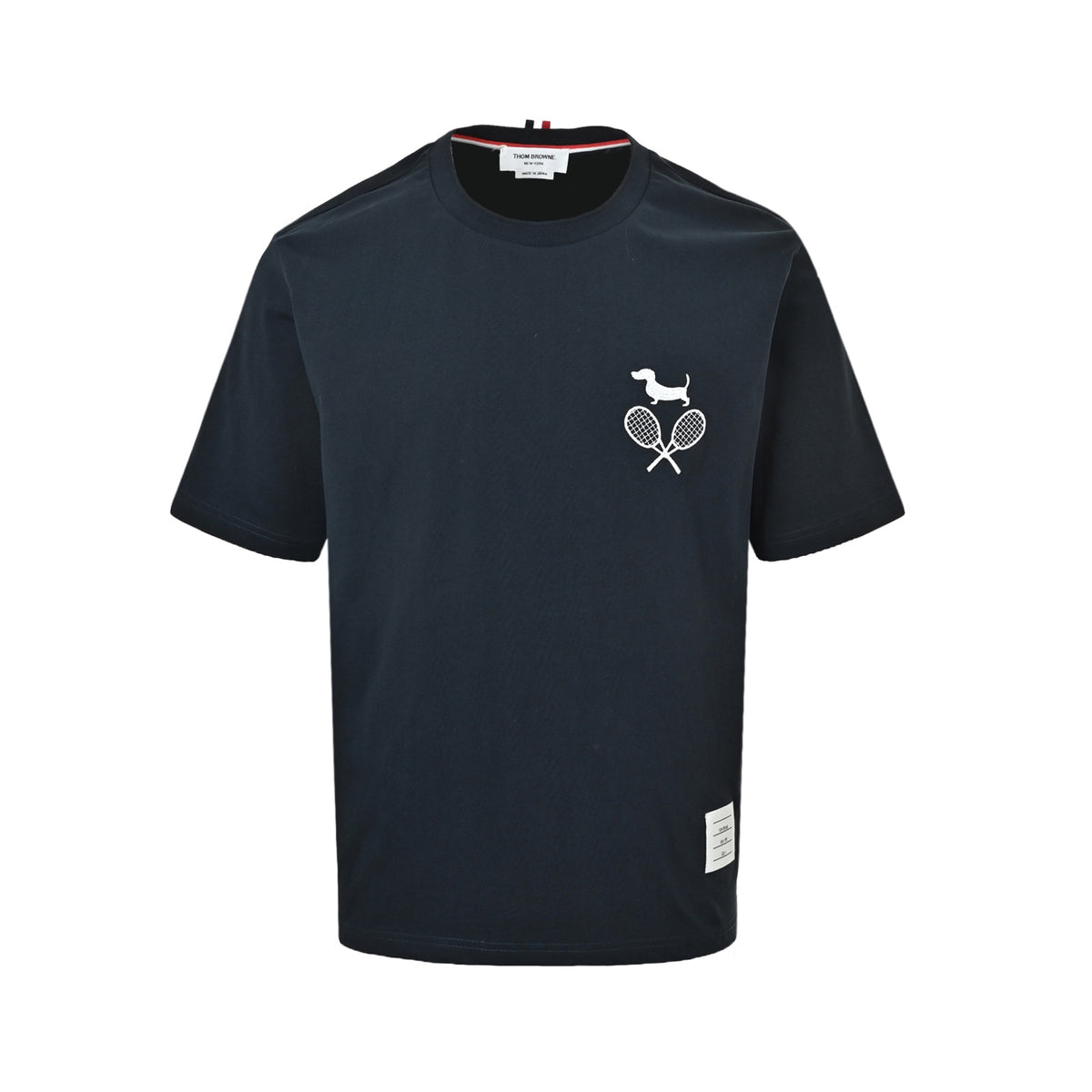 Thom Browne Men's Navy Dog & Tennis Racket Embroidered T-Shirt