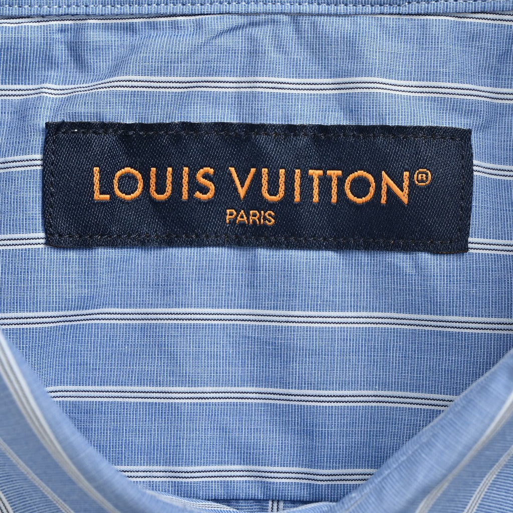 Louis Vuitton Striped LVM Print Short-Sleeve Shirt in Blue