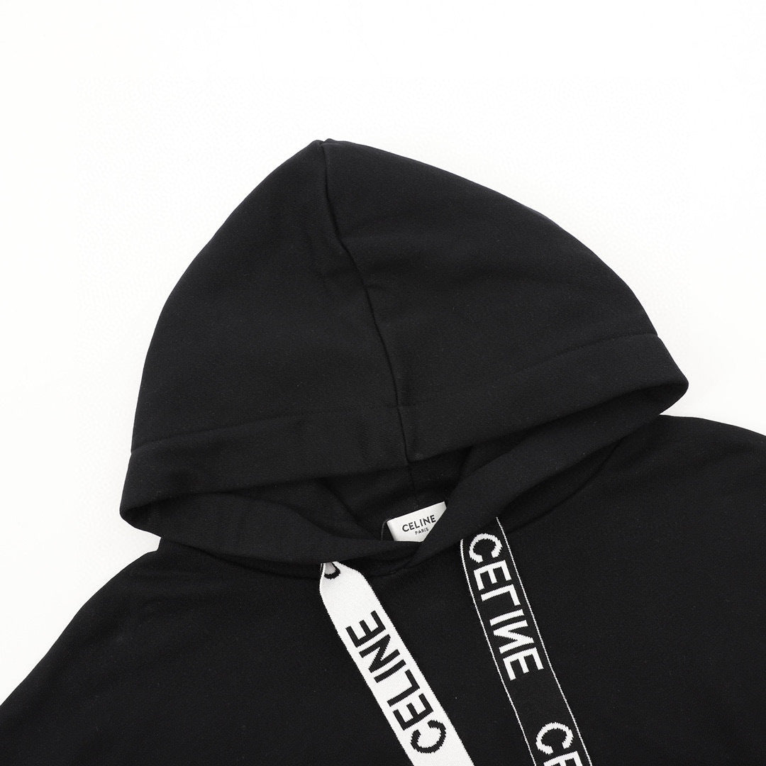 Celine Dual-Tone Logo Webbing Drawstring Oversized Hoodie