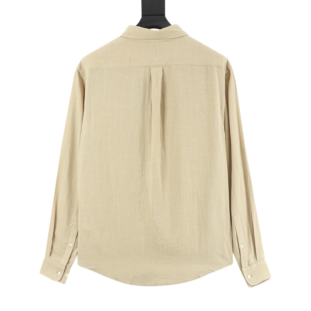 Ralph Lauren Women's Men's Beige Pony Logo Long-Sleeve Linen Shirt