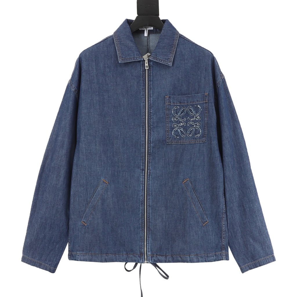 Loewe Anagram Embroidered Pocket Zip-Up Denim Jacket
