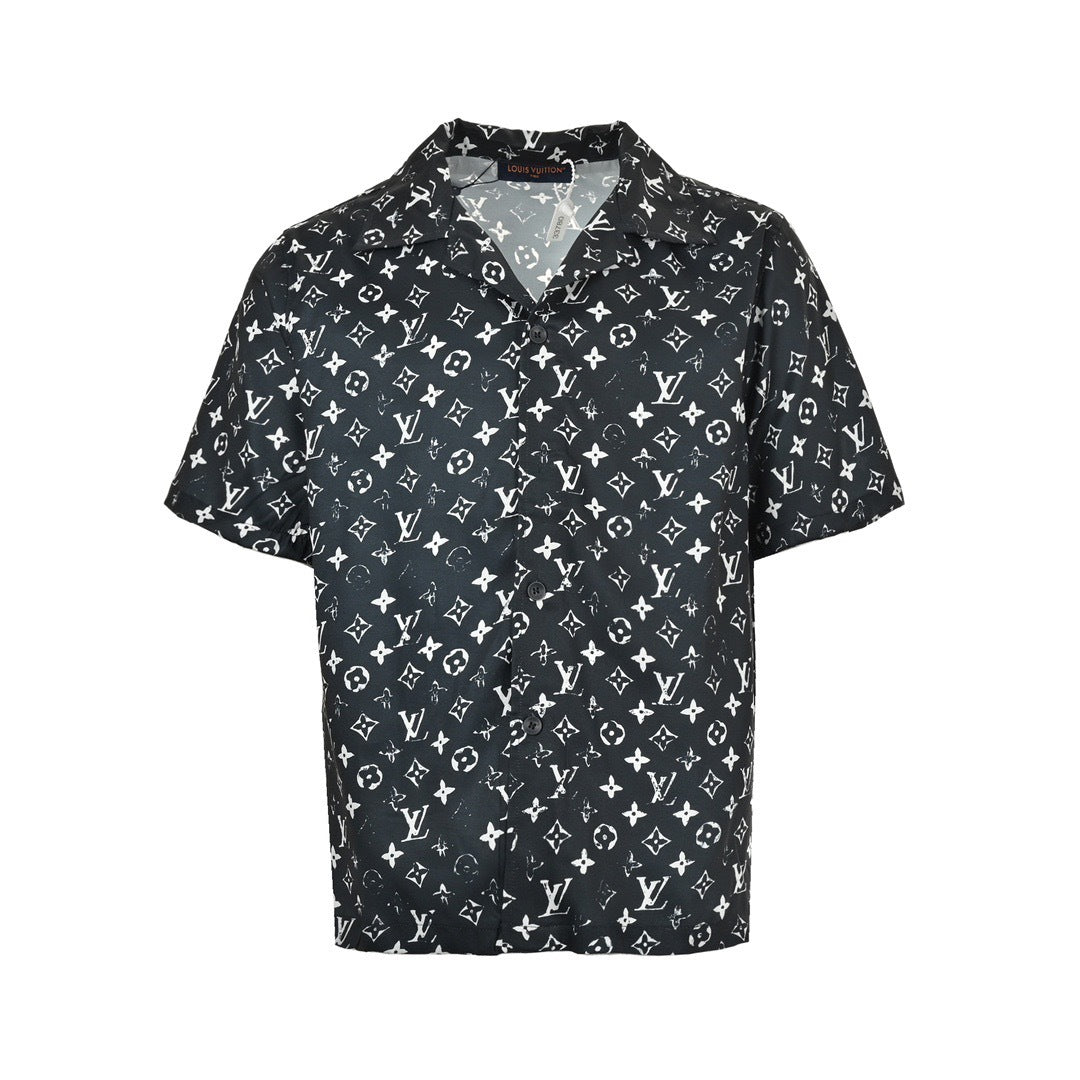 Louis Vuitton All-Over Monogram Print Short-Sleeve Shirt in Black