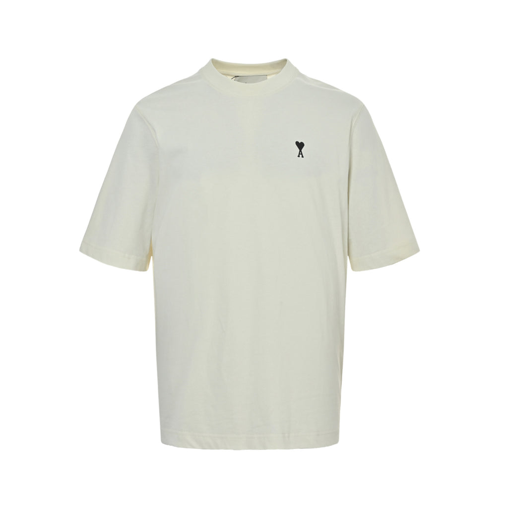 AMI Men's Off-White Small Black Heart Logo T-Shirt