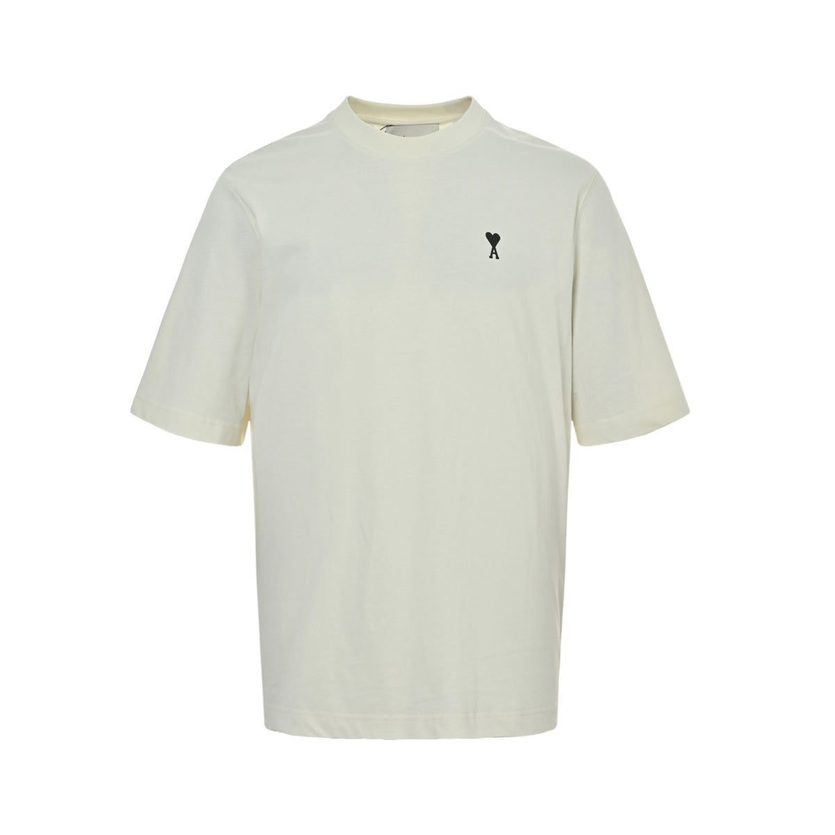 AMI Men's Off-White Small Black Heart Logo T-Shirt
