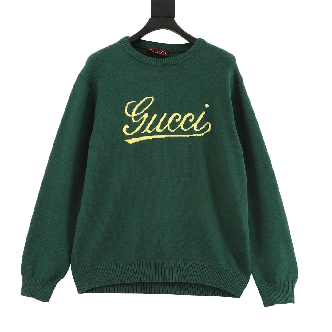 Gucci Women's Men's Green Script Logo Crewneck Knit Sweater