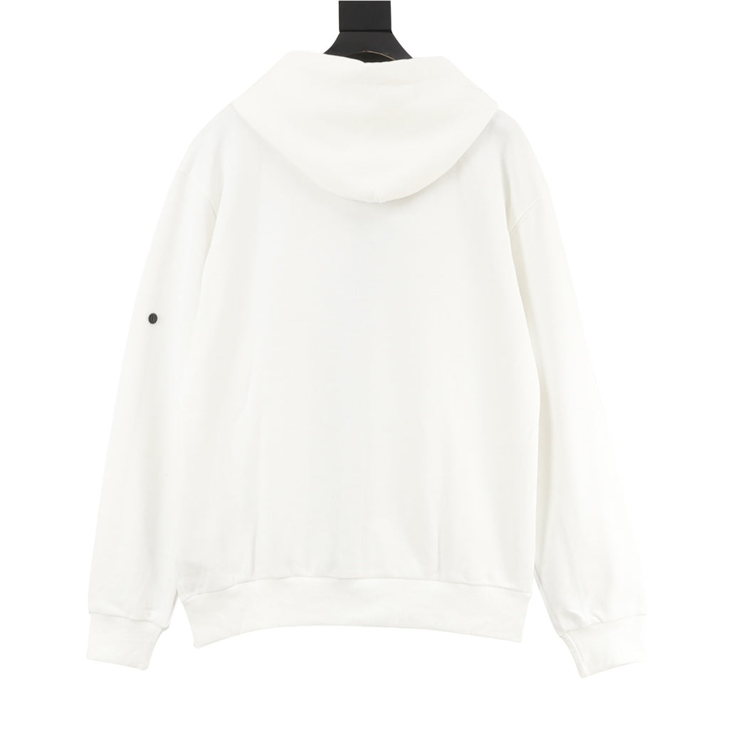 Stone Island Sleeve Patch Hooded Zip-Up Jacket | White Contrast Zip Casual Outerwear
