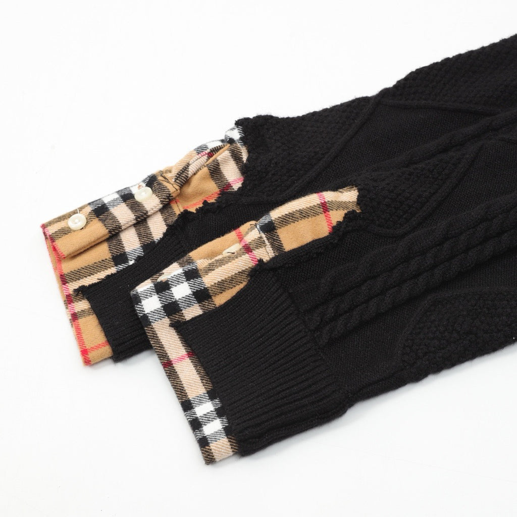 Burberry Women's & Men's Black Cable-Knit Check Panel Sweater