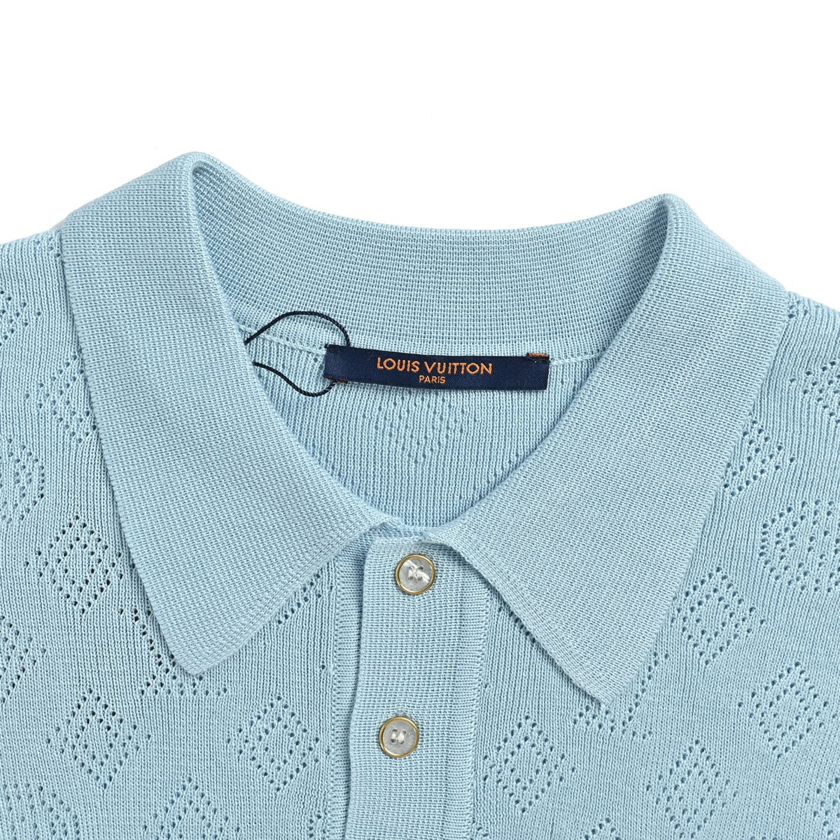 Louis Vuitton All-Over Monogram Knit Short-Sleeve Polo in Light Blue