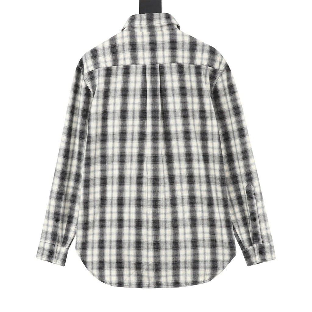 Balenciaga Women's Men's Black and White Plaid Flannel Logo Pocket Shirt