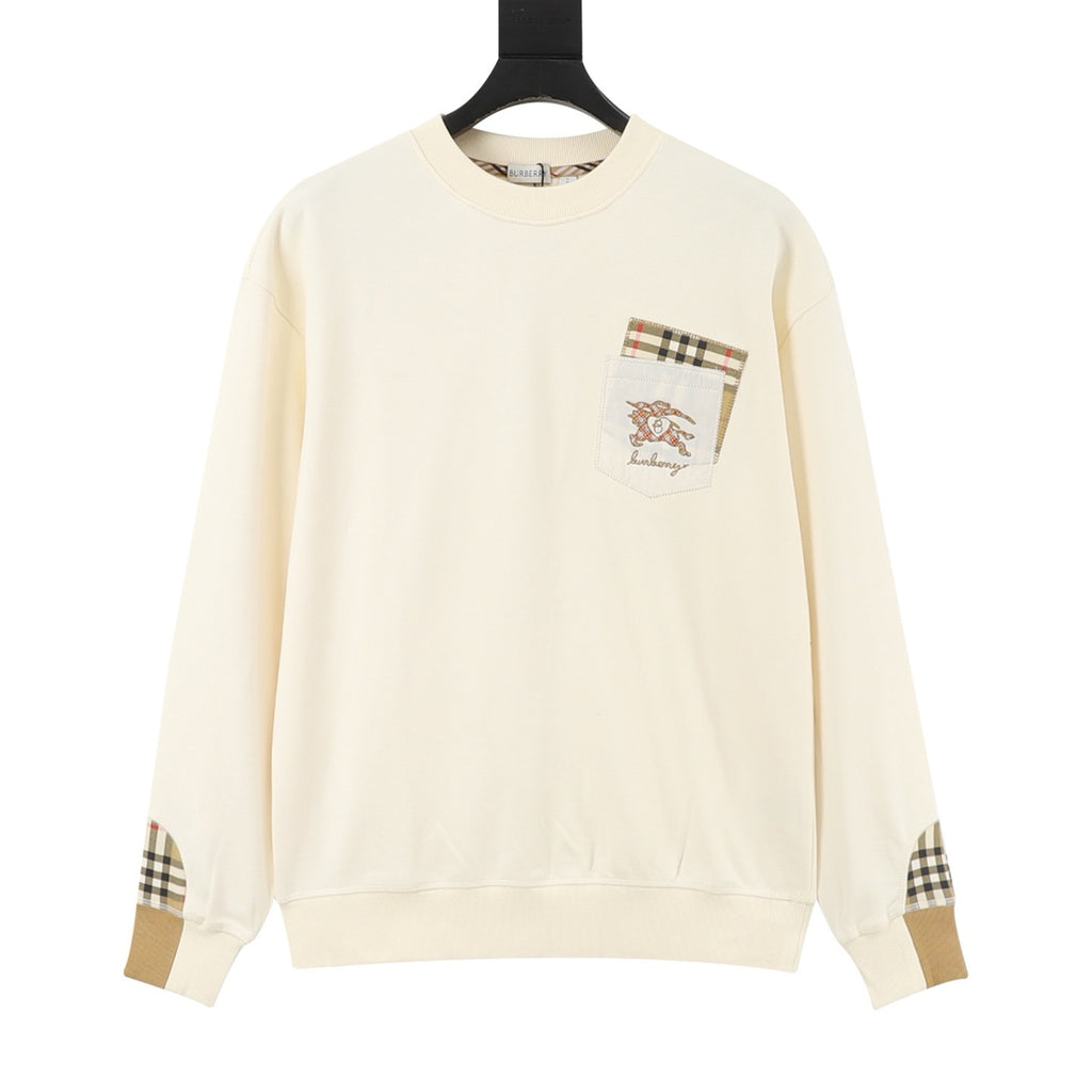 Burberry Women's Men's Cream Equestrian Knight Check-Pocket Crewneck Sweatshirt