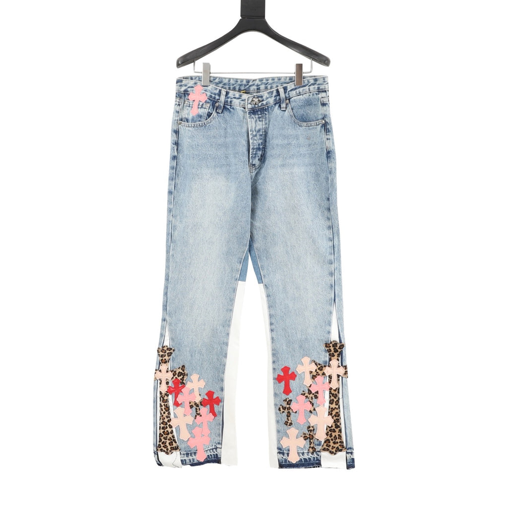 Chrome Hearts × Gallery Dept. Cross Patchwork Flare Jeans — Light Wash