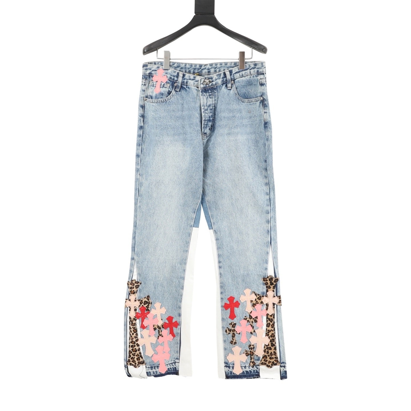 Chrome Hearts × Gallery Dept. Cross Patchwork Flare Jeans — Light Wash