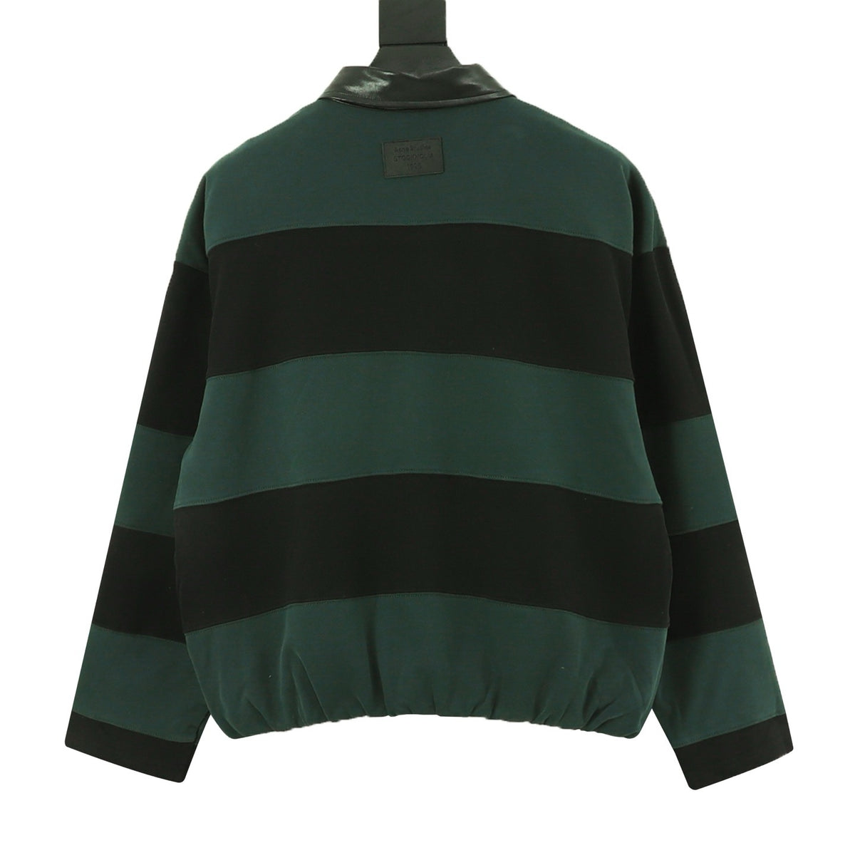 Acne Studios Women's Men's Green and Black Striped Long-Sleeve Polo with Faux Leather Collar