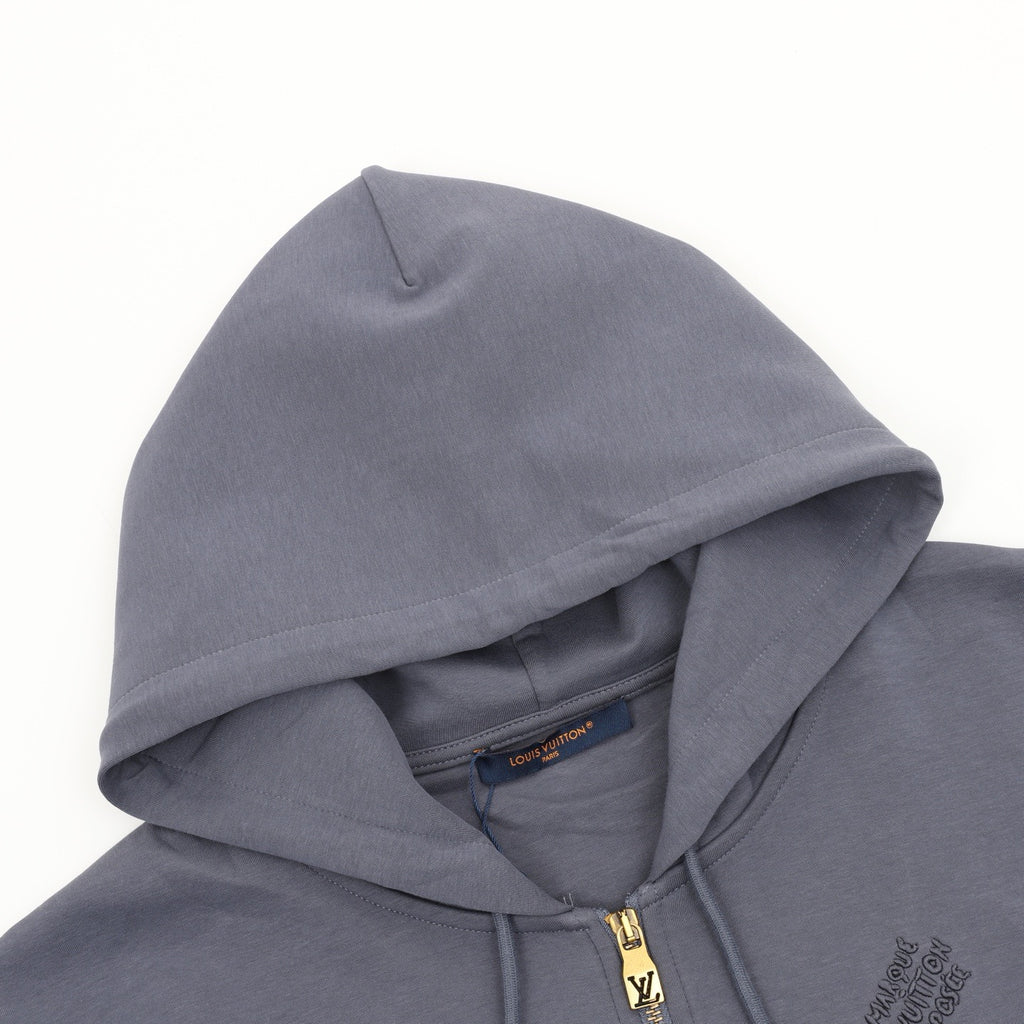 Louis Vuitton LV Two-Tone Embroidered Zip-Up Hoodie | Slate Blue Gold Hardware Luxury Sweatshirt