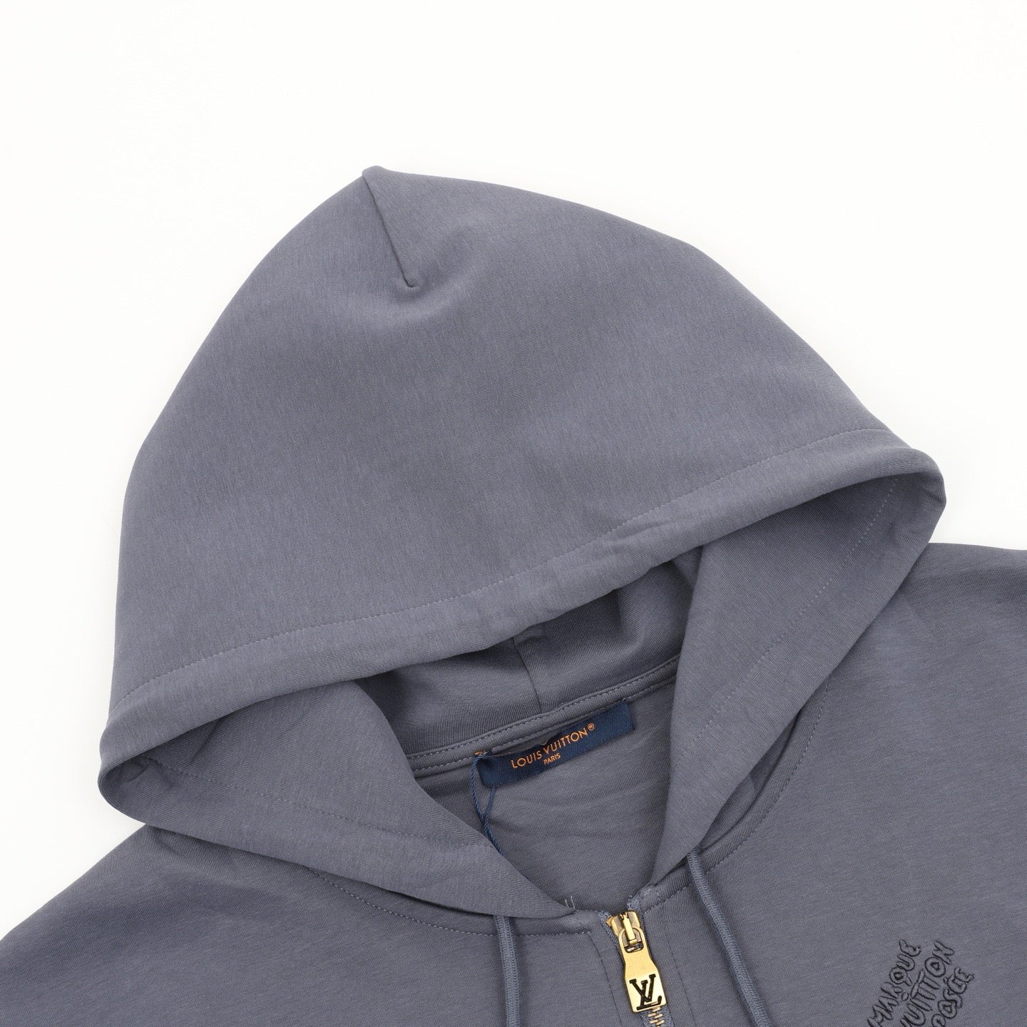 Louis Vuitton LV Two-Tone Embroidered Zip-Up Hoodie | Slate Blue Gold Hardware Luxury Sweatshirt