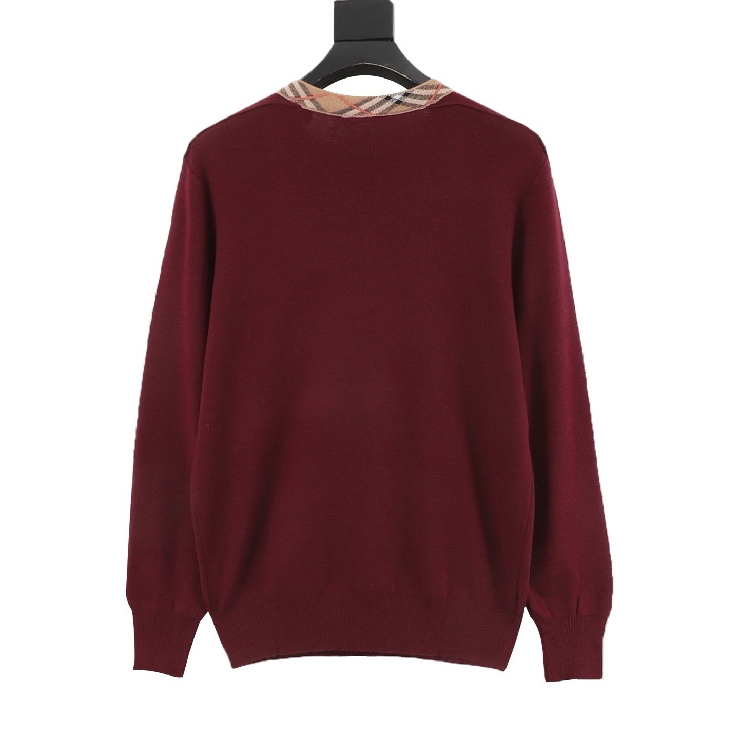 Burberry Check-Collar Knitted Wool Sweater