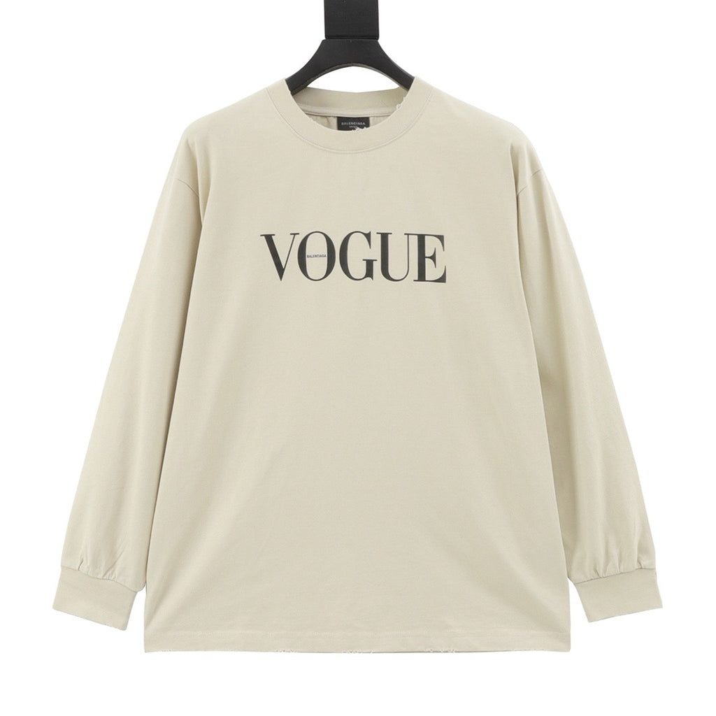 VOGUE Women's Men's Cream Logo Long-Sleeve T-Shirt
