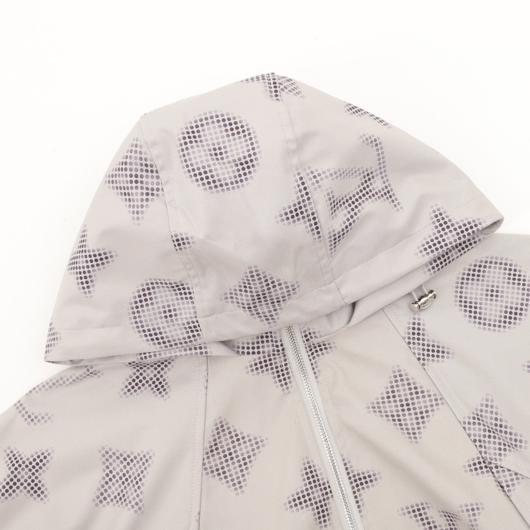 Louis Vuitton Women's & Men's Light Grey Perforated Monogram Hooded Windbreaker