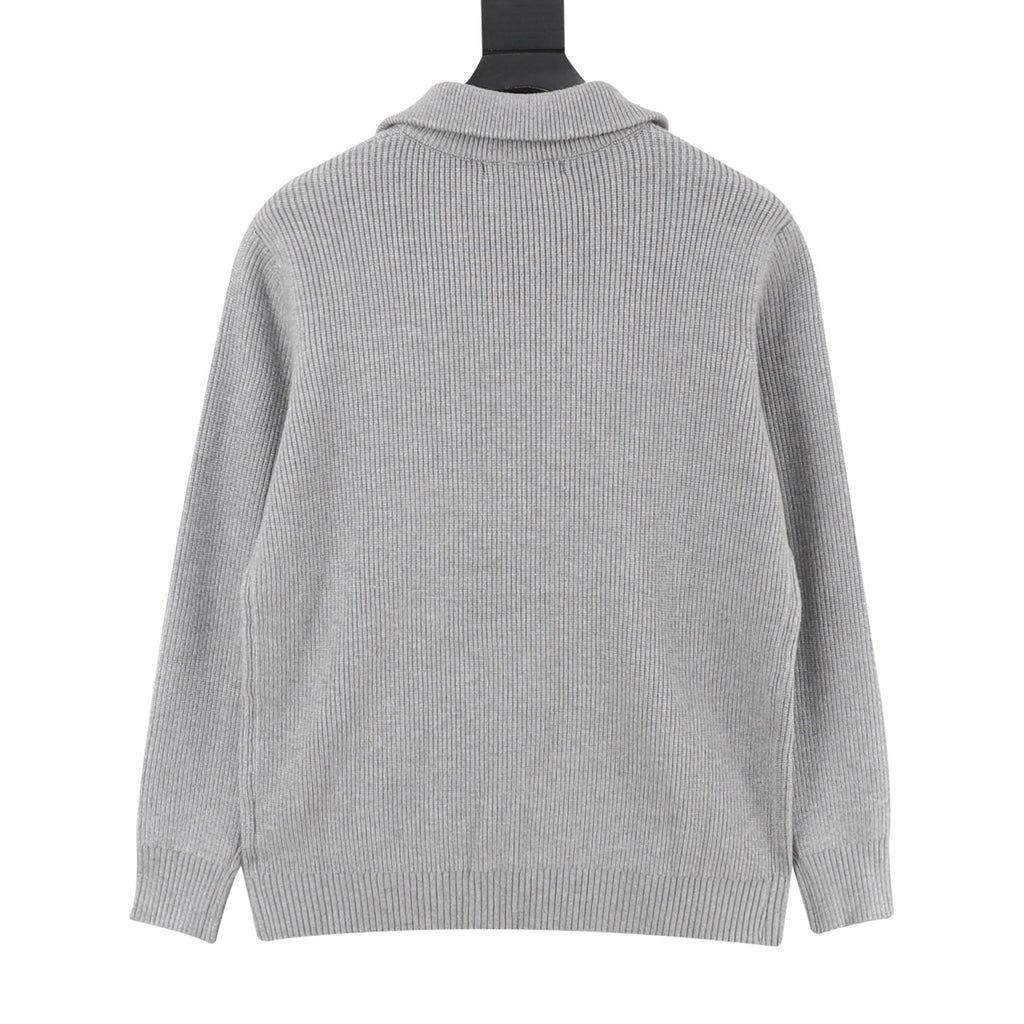 Calvin Klein Women's Men's Grey Full-Zip Ribbed Knit Sweater