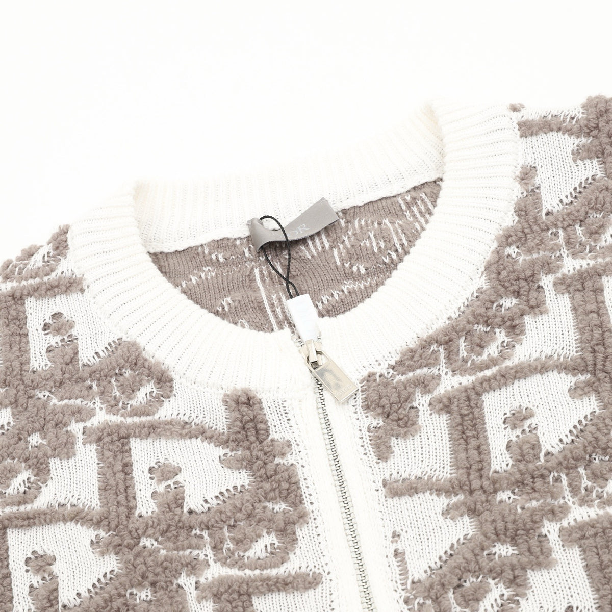 Dior Women's Men's White and Brown Oblique Jacquard Full-Zip Cardigan