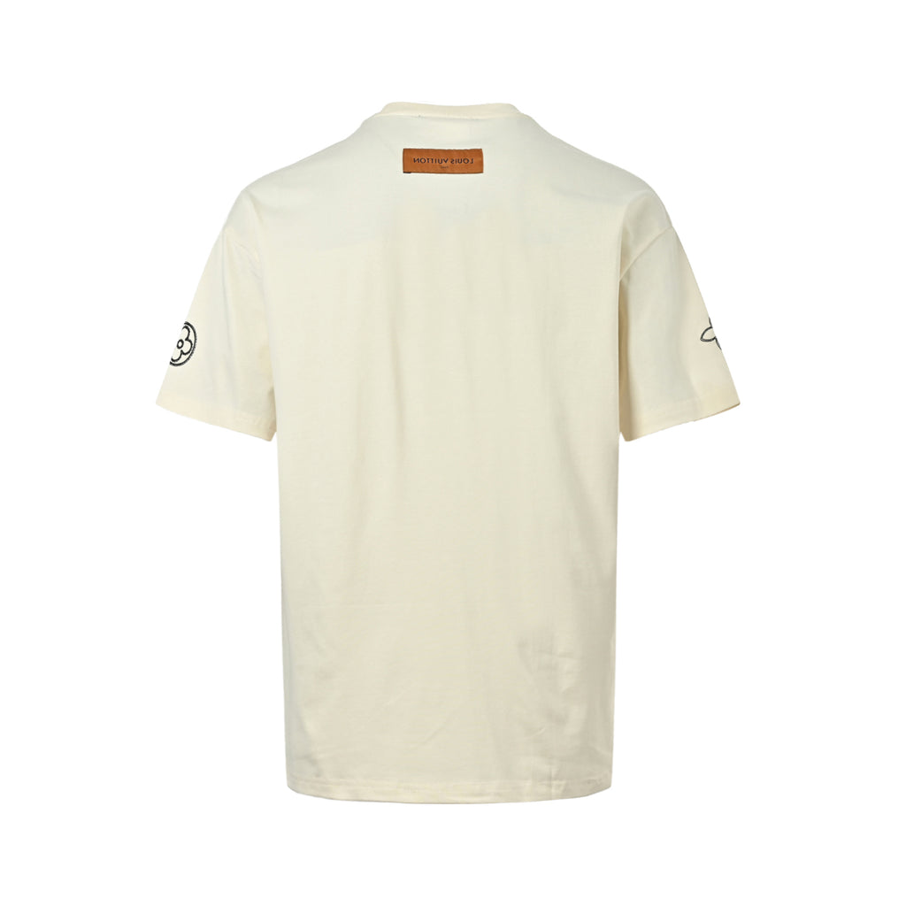 Louis Vuitton Stitched LV Logo Short-Sleeve T-Shirt in Cream