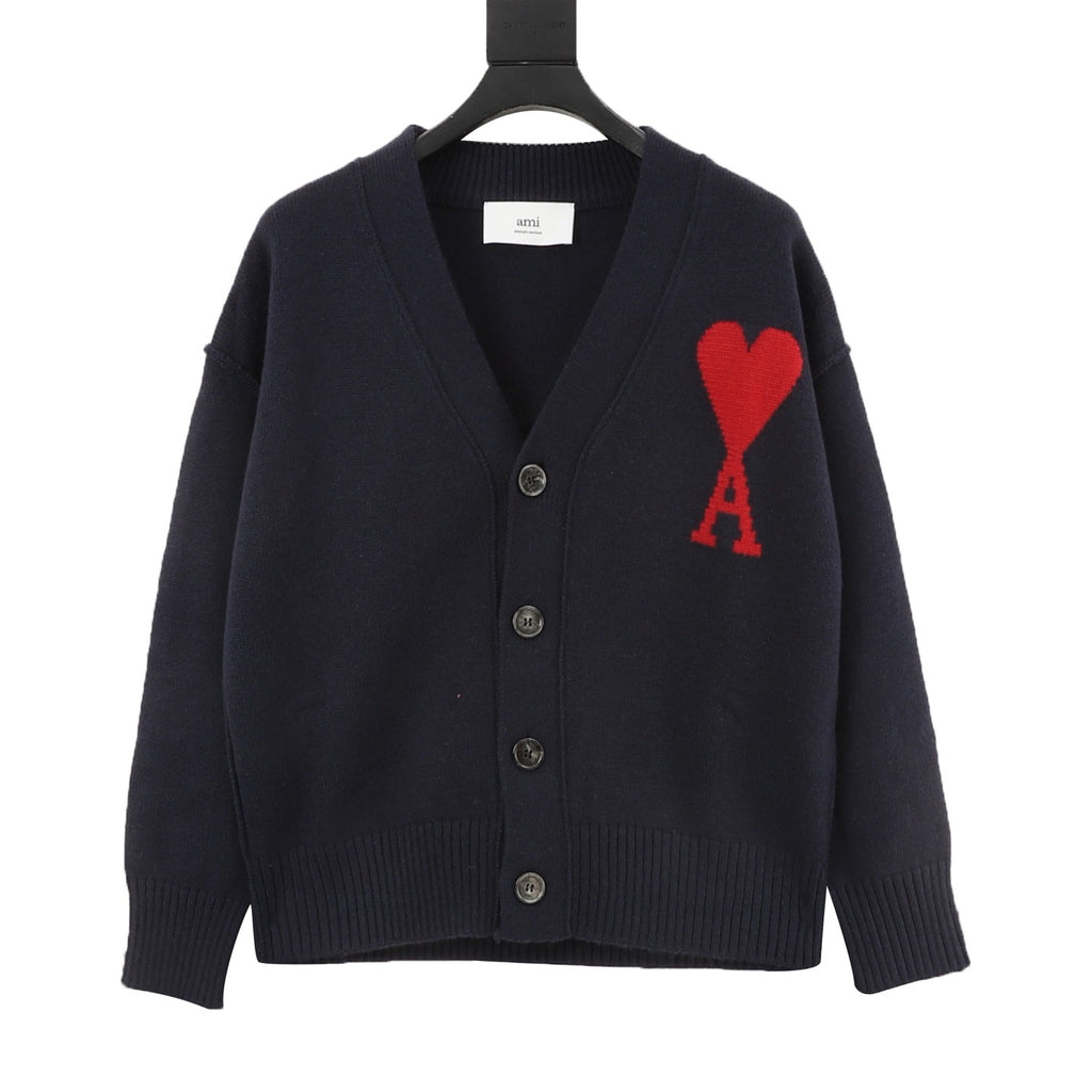 AMI Paris Red Heart ADC Wool Cardigan