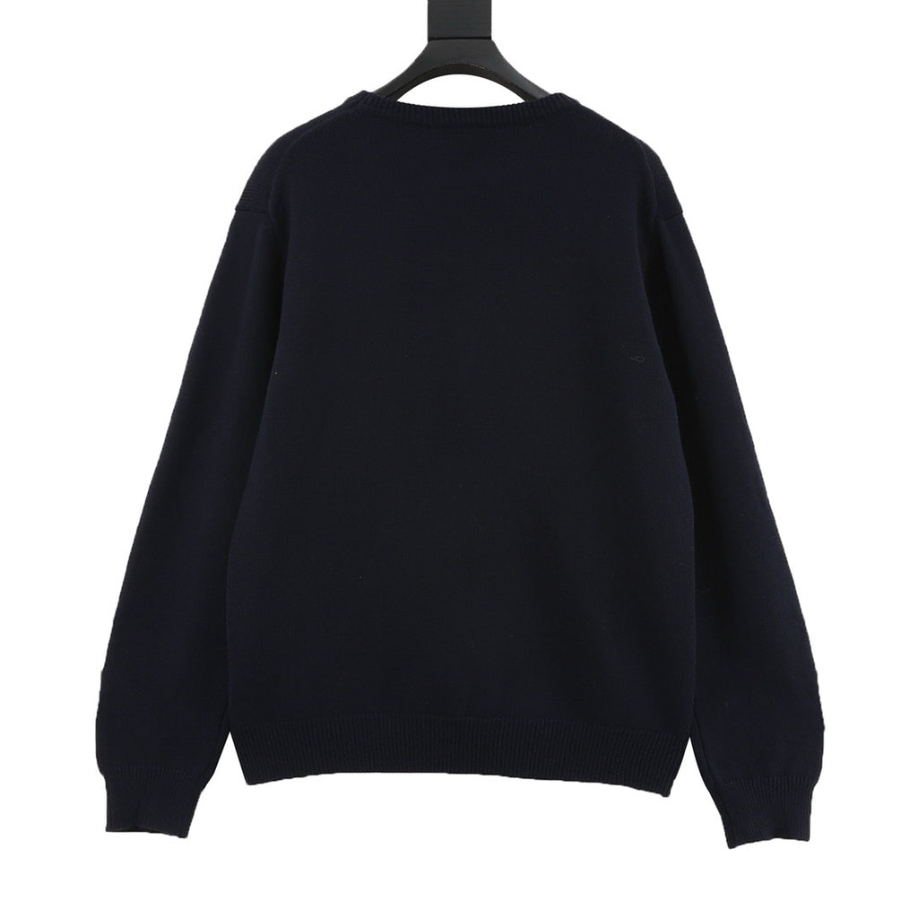 Gucci Women's Men's Navy Script Logo Crewneck Knit Sweater