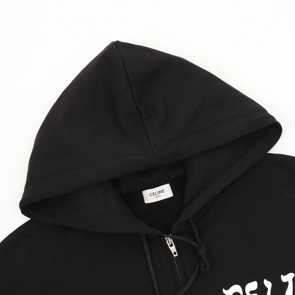 CELINE Women's & Men's Black Bubble Logo Zip-Up Hoodie