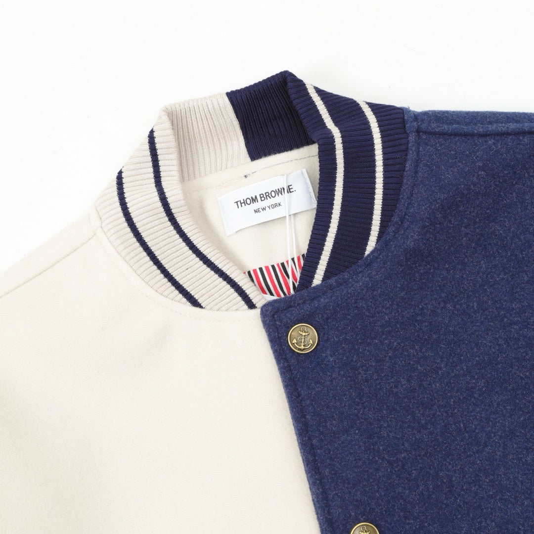Thom Browne Women's & Men's Navy & White Split 4-Bar Varsity Jacket
