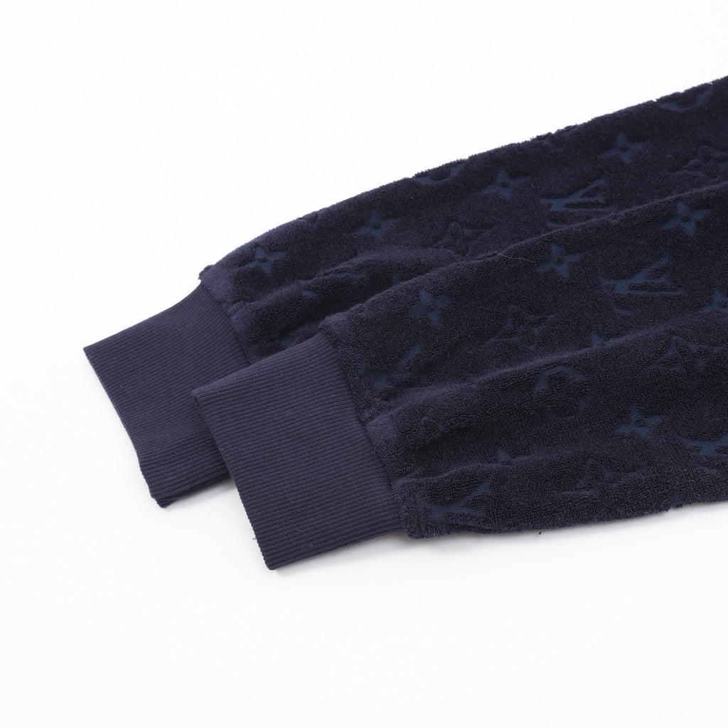 Louis Vuitton Monogram Flocked Terry Zip-Up Hoodie — Navy