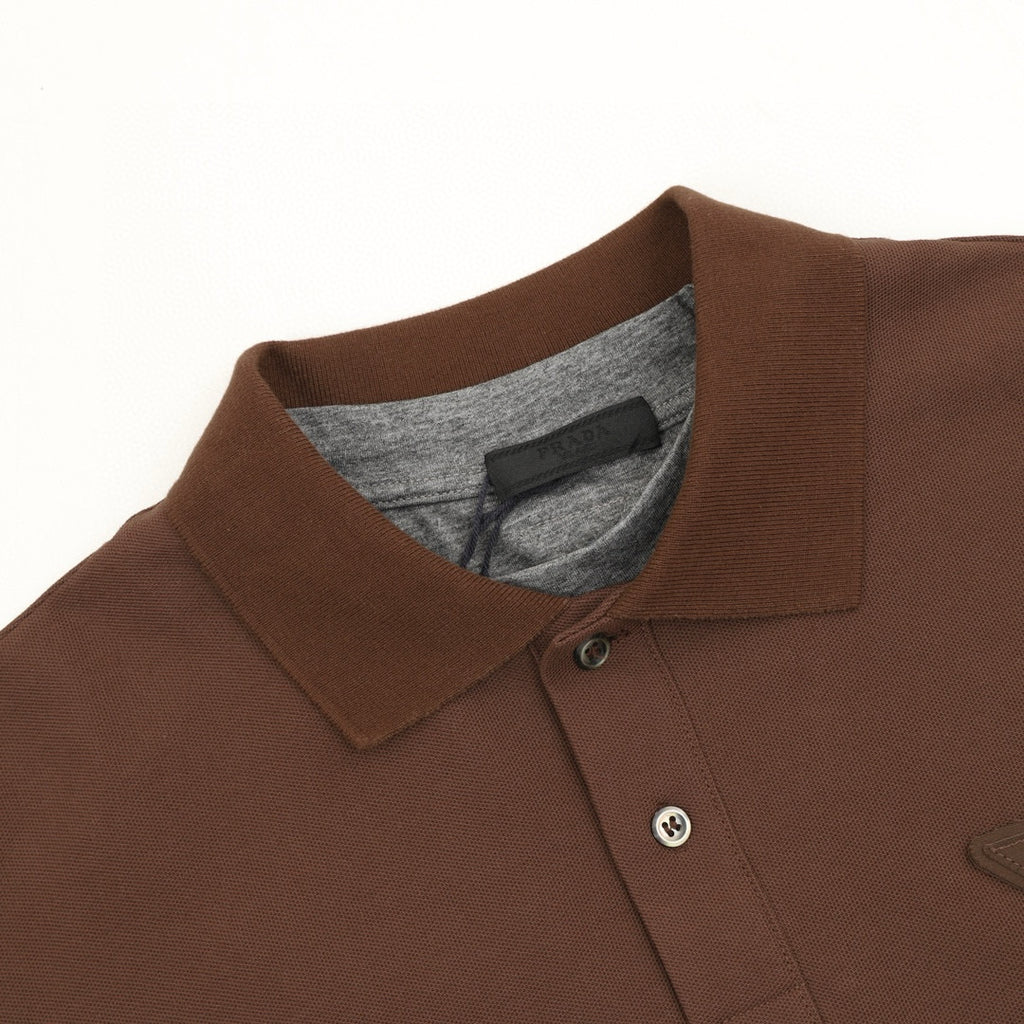 Prada Faux-Layered White Cuff Piqué Cotton Long-Sleeve Polo Shirt