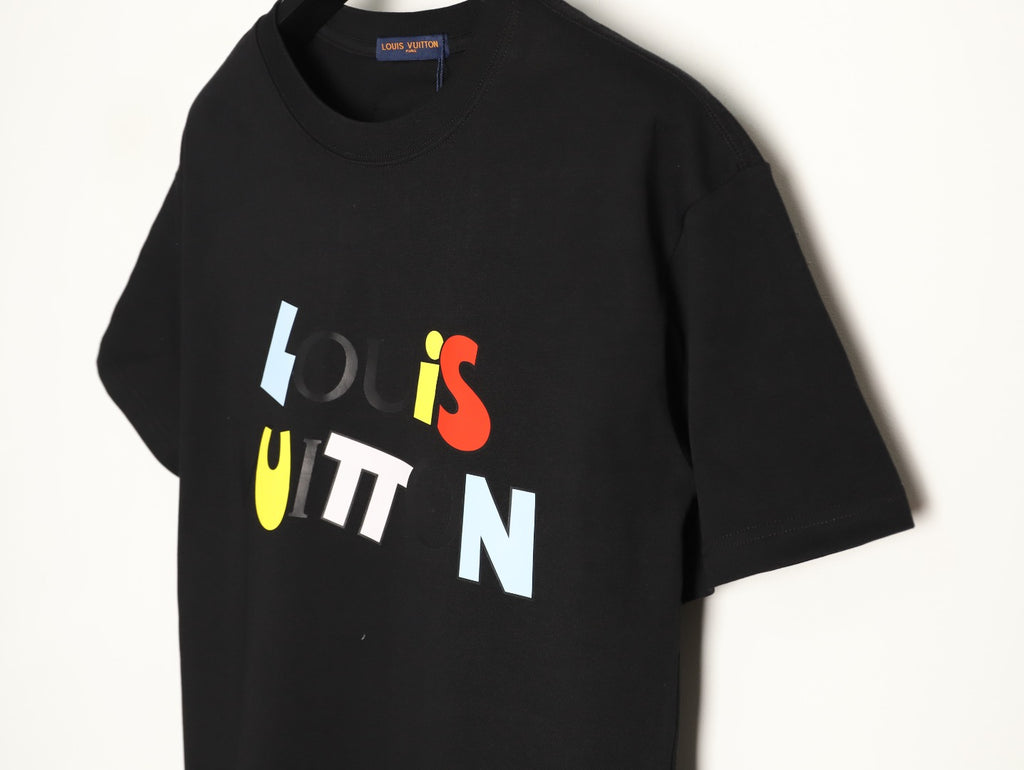 Louis Vuitton Multicolor Letter Logo Print Short-Sleeve T-Shirt in Black