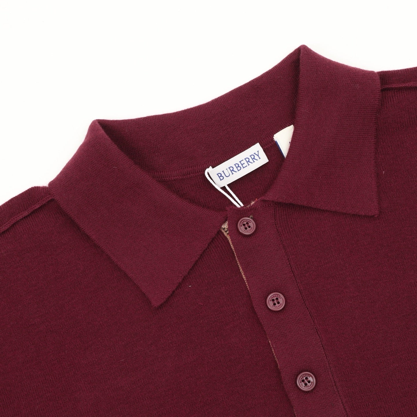 Burberry Five-Color Check Placket Wool Long Sleeve Polo Sweater | Black Relaxed Luxury Knitwear