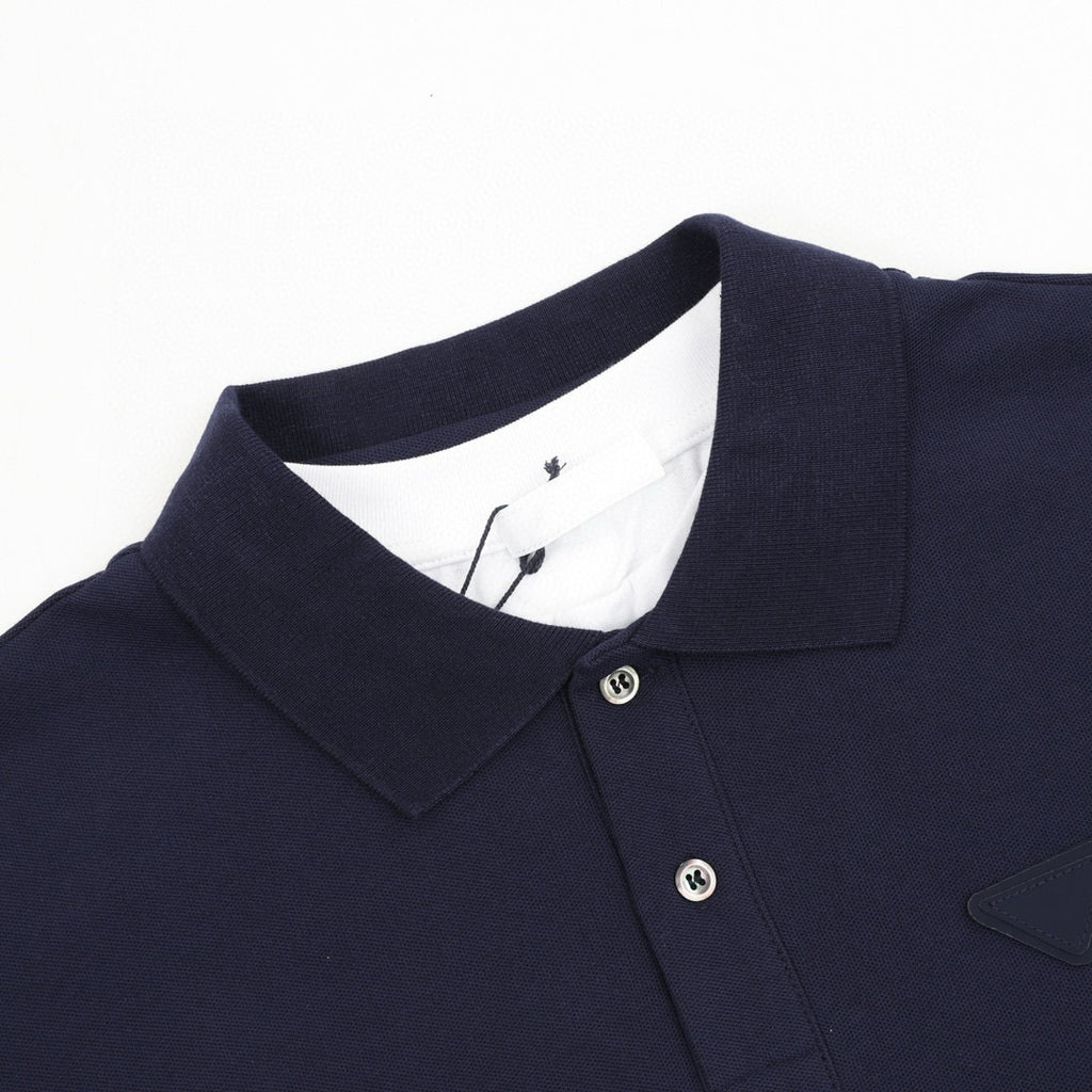 Prada Faux-Layered White Cuff Piqué Cotton Long-Sleeve Polo Shirt