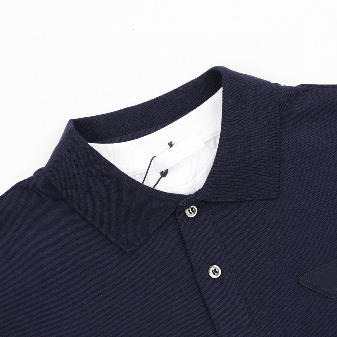 Prada Faux-Layered White Cuff Piqué Cotton Long-Sleeve Polo Shirt