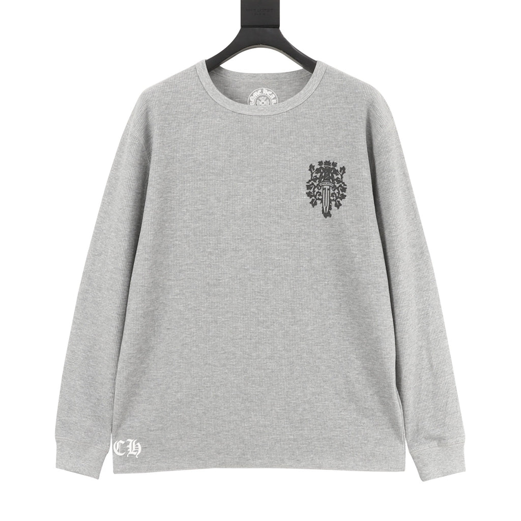 Chrome Hearts Vine & Sword Crest Long-Sleeve Tee — Black, Waffle Knit